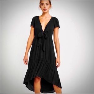 ABERCROMBIE&FITCH High-Low Midi Dress with Keyhole and Bow in black (size M)